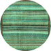 Round Machine Washable Abstract Turquoise Modern Area Rugs, wshabs3454turq