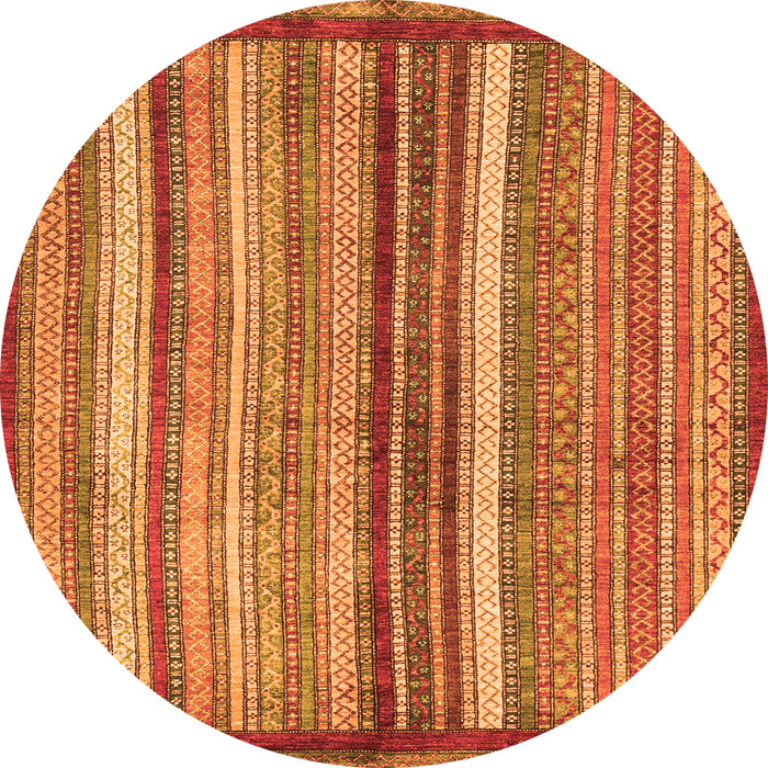 Round Machine Washable Abstract Orange Modern Area Rugs, wshabs3454org