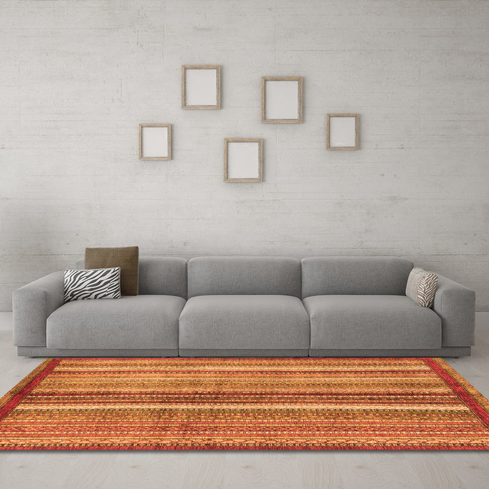 Machine Washable Abstract Orange Modern Area Rugs in a Living Room, wshabs3454org