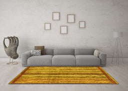 Machine Washable Abstract Yellow Modern Rug in a Living Room, wshabs3454yw
