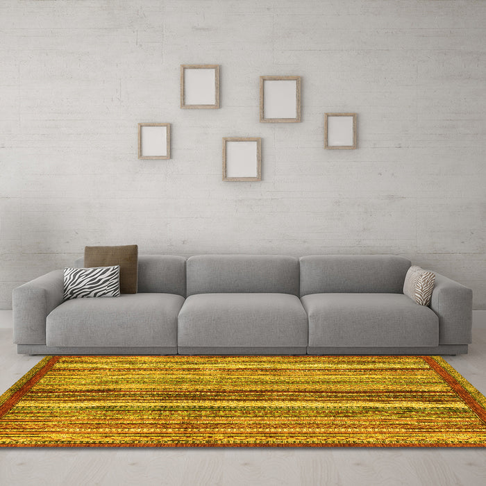 Machine Washable Abstract Yellow Modern Rug in a Living Room, wshabs3454yw