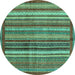 Round Machine Washable Abstract Turquoise Modern Area Rugs, wshabs3455turq