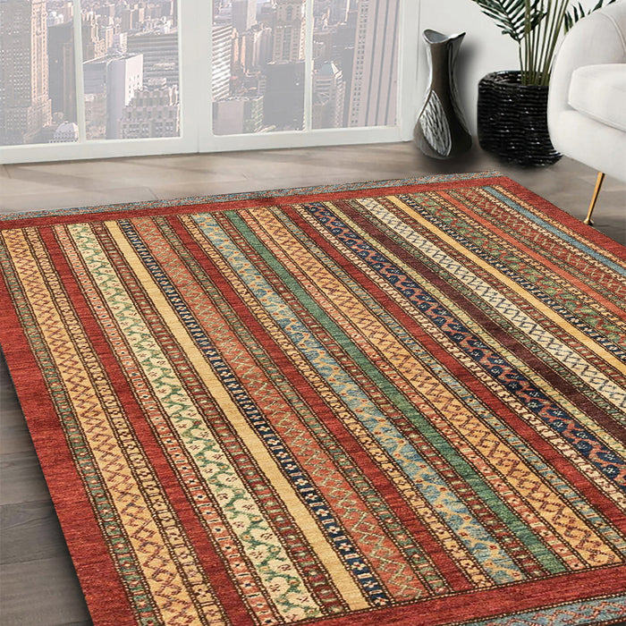 Abstract Red Modern Rug in Family Room, abs3455