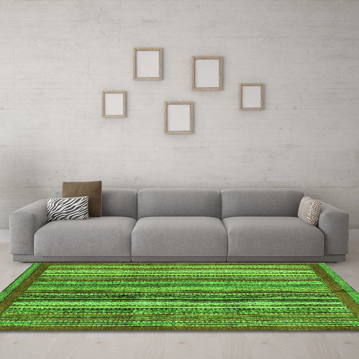 Machine Washable Abstract Green Modern Area Rugs in a Living Room,, wshabs3455grn