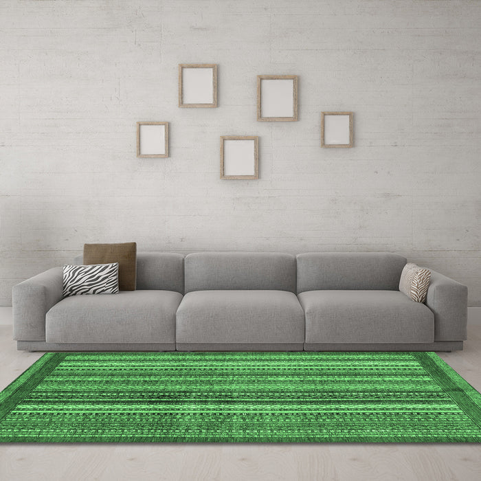 Machine Washable Abstract Emerald Green Modern Area Rugs in a Living Room,, wshabs3455emgrn