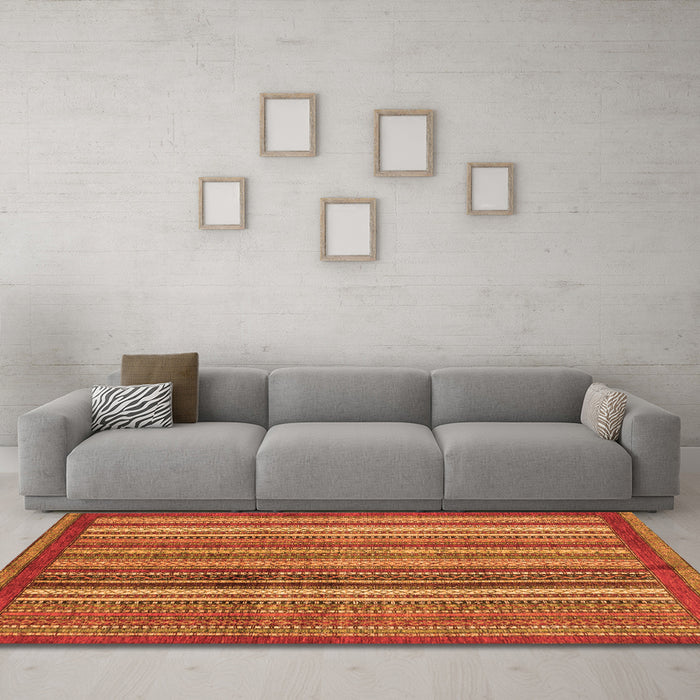 Machine Washable Abstract Orange Modern Area Rugs in a Living Room, wshabs3455org