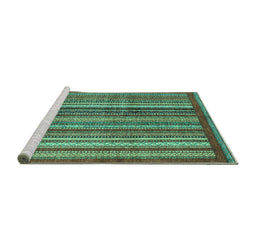 Sideview of Machine Washable Abstract Turquoise Modern Area Rugs, wshabs3455turq