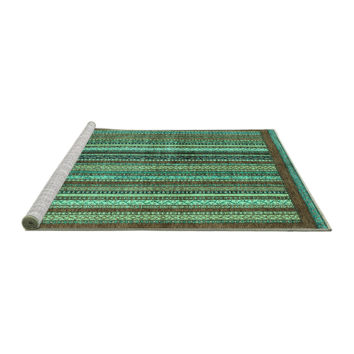 Sideview of Machine Washable Abstract Turquoise Modern Area Rugs, wshabs3455turq