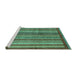 Sideview of Machine Washable Abstract Turquoise Modern Area Rugs, wshabs3455turq