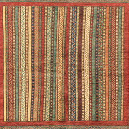 Square Machine Washable Abstract Tomato Red Rug, wshabs3456