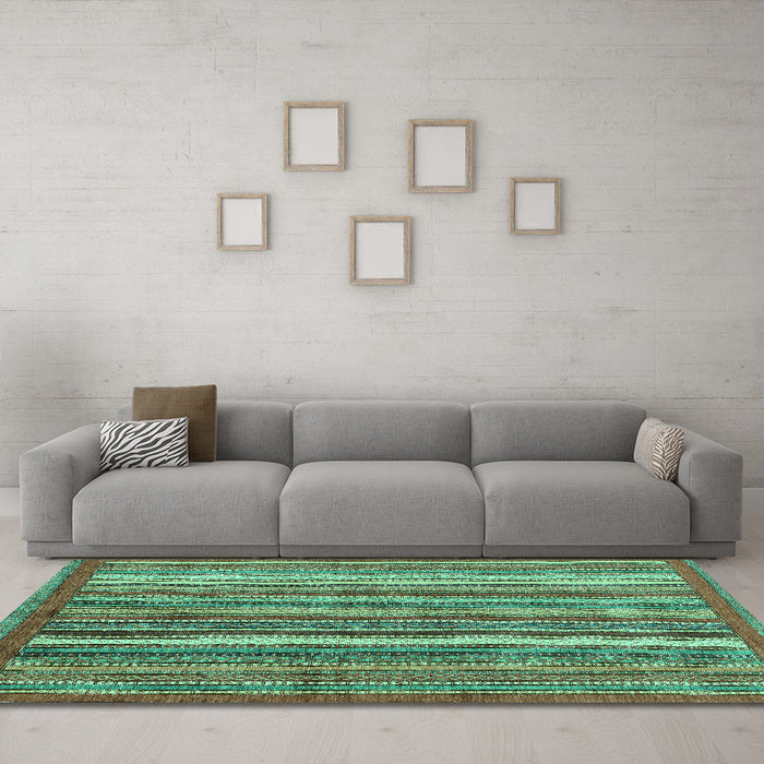 Machine Washable Abstract Turquoise Modern Area Rugs in a Living Room,, wshabs3456turq
