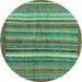 Round Machine Washable Abstract Turquoise Modern Area Rugs, wshabs3456turq