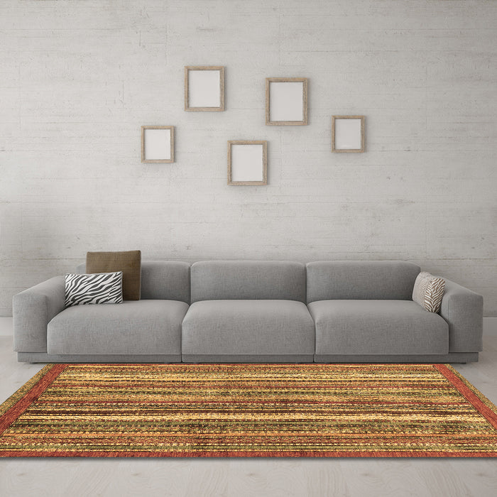 Machine Washable Abstract Brown Modern Rug in a Living Room,, wshabs3456brn
