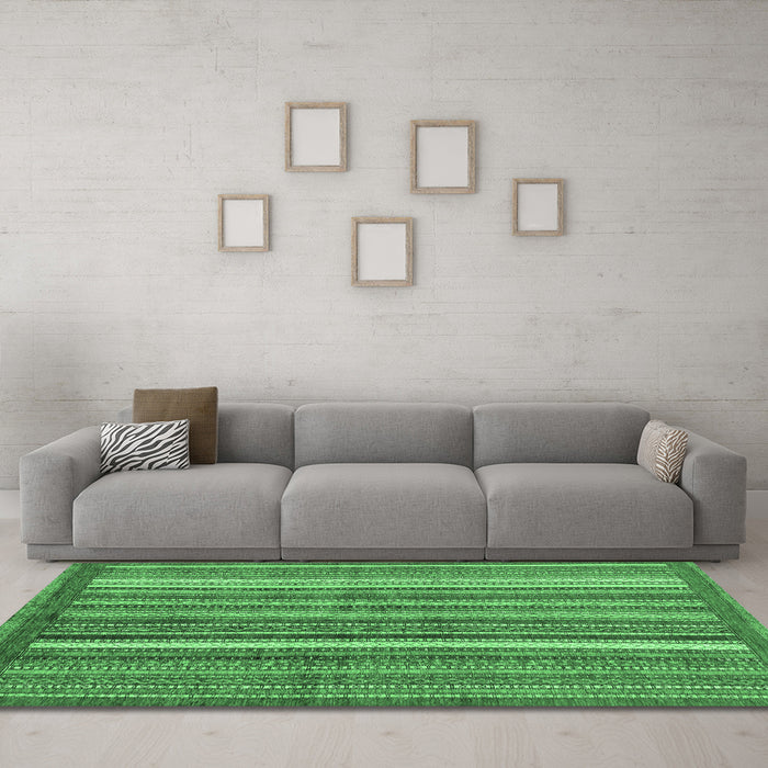 Machine Washable Abstract Emerald Green Modern Area Rugs in a Living Room,, wshabs3456emgrn
