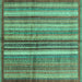 Square Machine Washable Abstract Turquoise Modern Area Rugs, wshabs3457turq