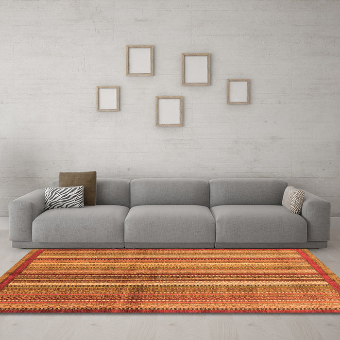 Machine Washable Abstract Orange Modern Area Rugs in a Living Room, wshabs3457org