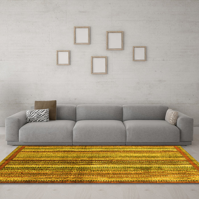 Machine Washable Abstract Yellow Modern Rug in a Living Room, wshabs3457yw