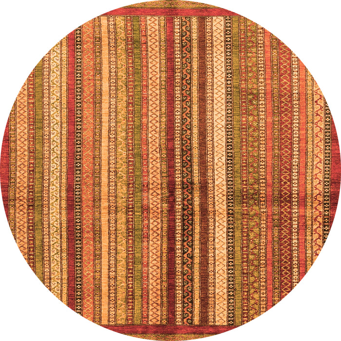 Round Machine Washable Abstract Orange Modern Area Rugs, wshabs3457org