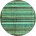 Round Abstract Turquoise Modern Rug, abs3457turq