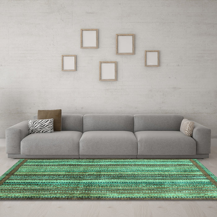 Machine Washable Abstract Turquoise Modern Area Rugs in a Living Room,, wshabs3457turq