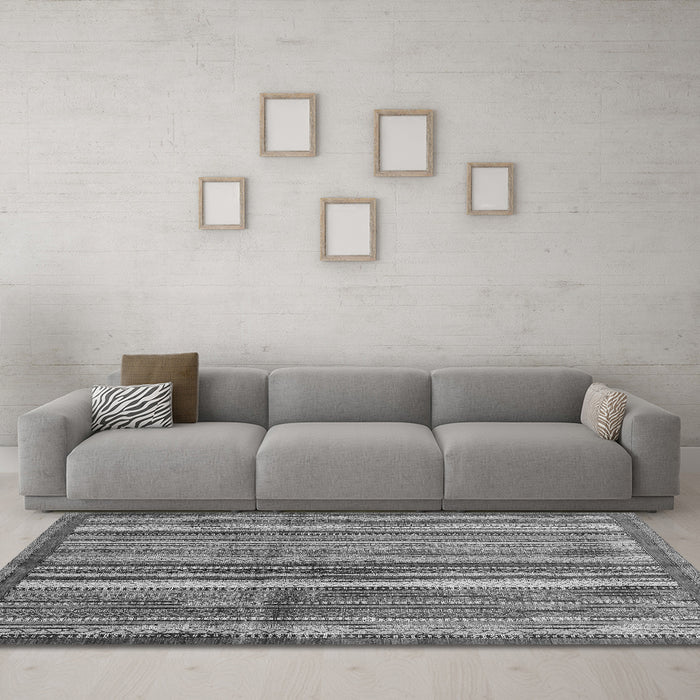 Machine Washable Abstract Gray Modern Rug in a Living Room,, wshabs3457gry