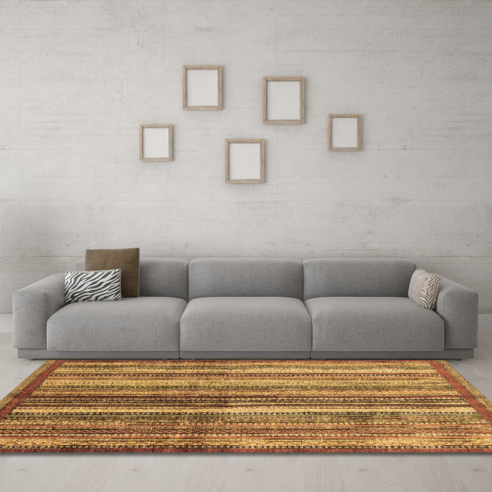 Machine Washable Abstract Brown Modern Rug in a Living Room,, wshabs3457brn