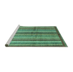 Sideview of Machine Washable Abstract Turquoise Modern Area Rugs, wshabs3457turq