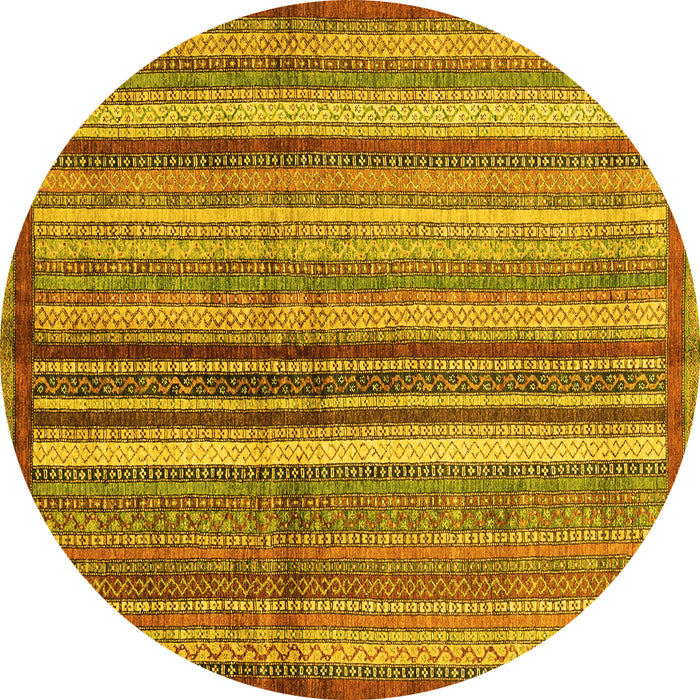 Round Machine Washable Abstract Yellow Modern Rug, wshabs3457yw