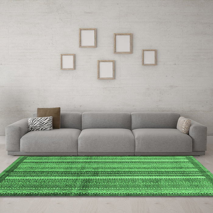 Machine Washable Abstract Emerald Green Modern Area Rugs in a Living Room,, wshabs3457emgrn