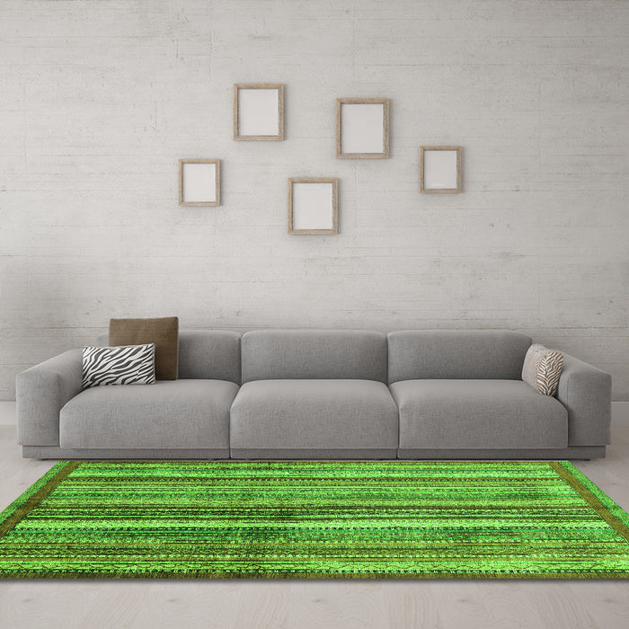 Machine Washable Abstract Green Modern Area Rugs in a Living Room,, wshabs3457grn