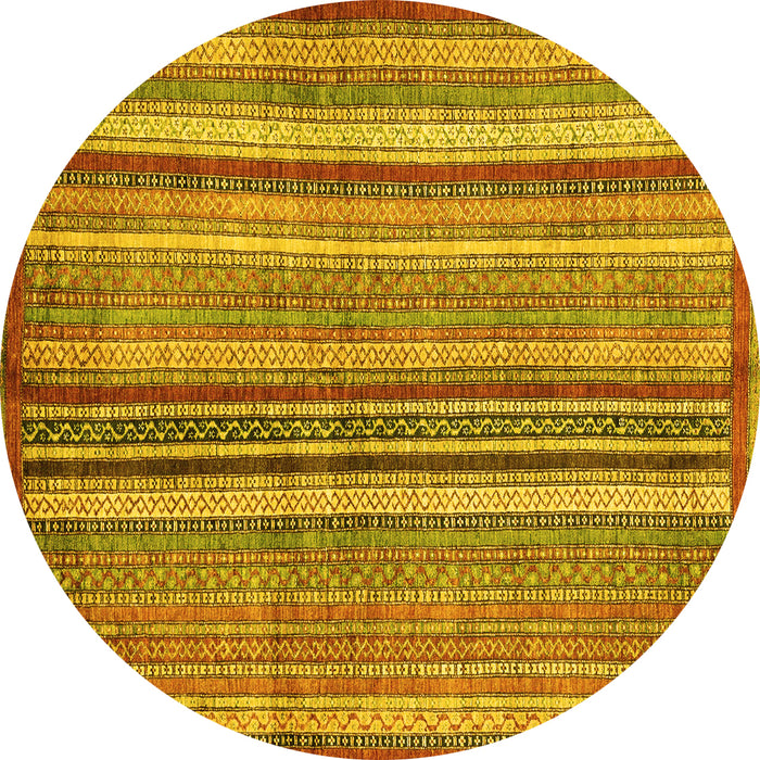 Round Abstract Yellow Modern Rug, abs3458yw