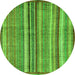 Round Machine Washable Abstract Green Modern Area Rugs, wshabs3458grn