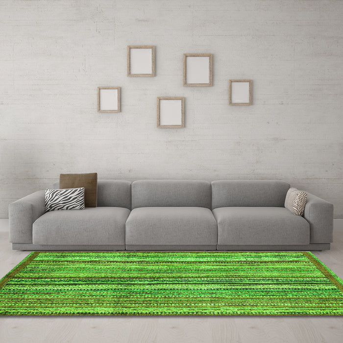 Machine Washable Abstract Green Modern Area Rugs in a Living Room,, wshabs3458grn
