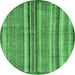 Round Machine Washable Abstract Emerald Green Modern Area Rugs, wshabs3458emgrn