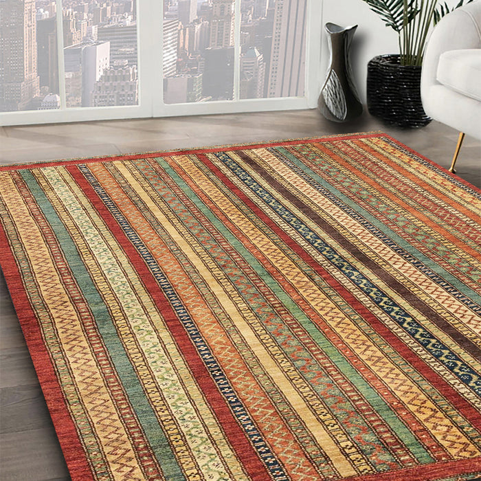 Abstract Metallic Gold Modern Rug in Family Room, abs3458