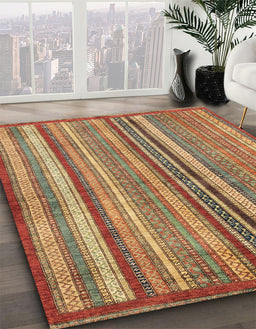 Machine Washable Abstract Metallic Gold Rug in a Family Room, wshabs3458
