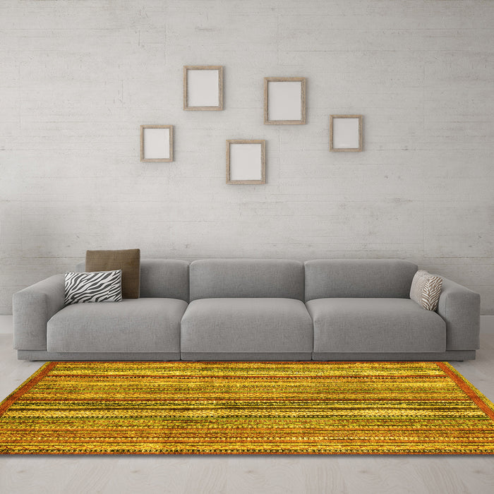 Machine Washable Abstract Yellow Modern Rug in a Living Room, wshabs3458yw