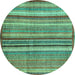 Round Machine Washable Abstract Turquoise Modern Area Rugs, wshabs3458turq