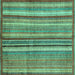 Square Machine Washable Abstract Turquoise Modern Area Rugs, wshabs3458turq