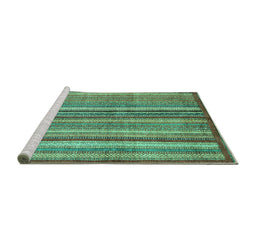 Sideview of Machine Washable Abstract Turquoise Modern Area Rugs, wshabs3458turq
