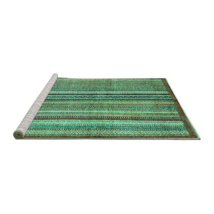 Sideview of Machine Washable Abstract Turquoise Modern Area Rugs, wshabs3458turq