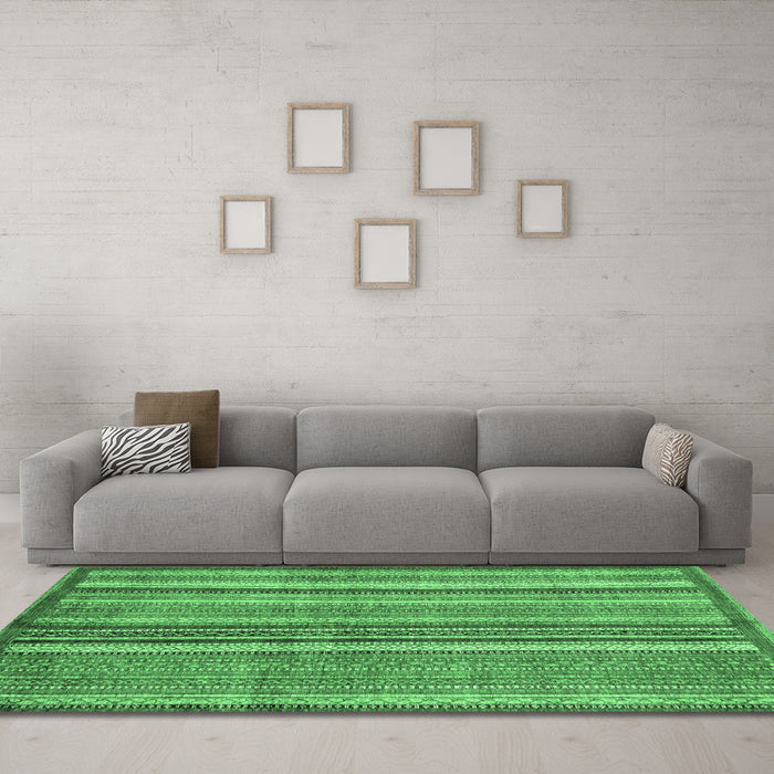 Machine Washable Abstract Emerald Green Modern Area Rugs in a Living Room,, wshabs3458emgrn