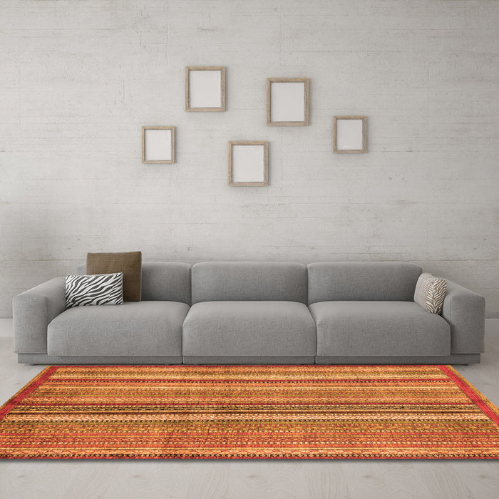 Machine Washable Abstract Orange Modern Area Rugs in a Living Room, wshabs3458org