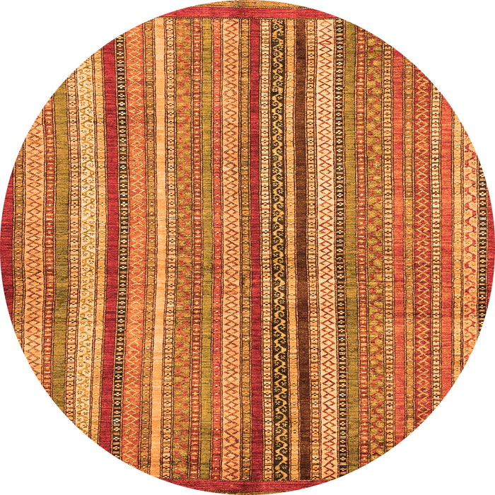 Round Machine Washable Abstract Orange Modern Area Rugs, wshabs3458org