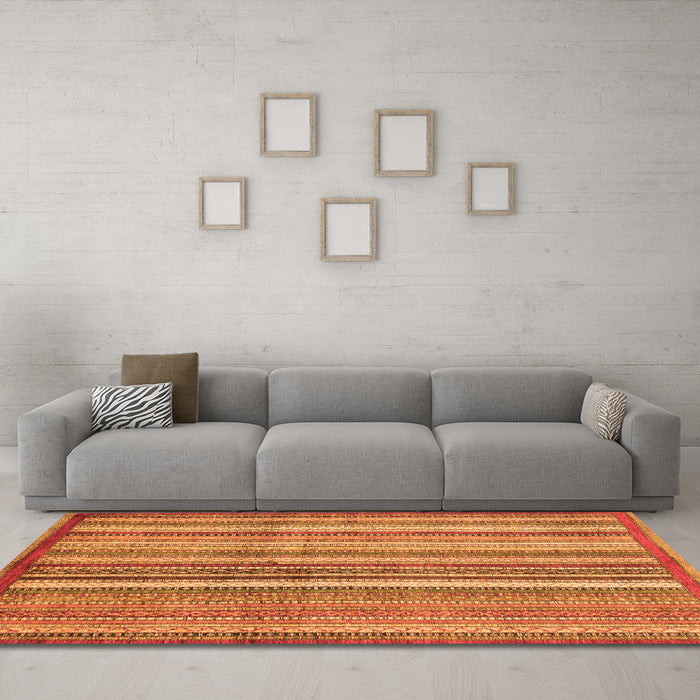 Machine Washable Abstract Orange Modern Area Rugs in a Living Room, wshabs3459org