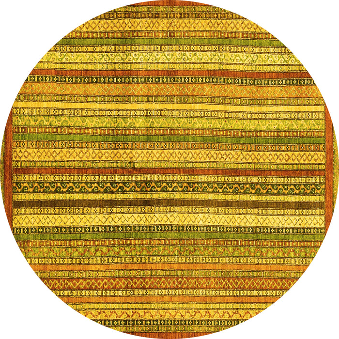 Round Machine Washable Abstract Yellow Modern Rug, wshabs3459yw