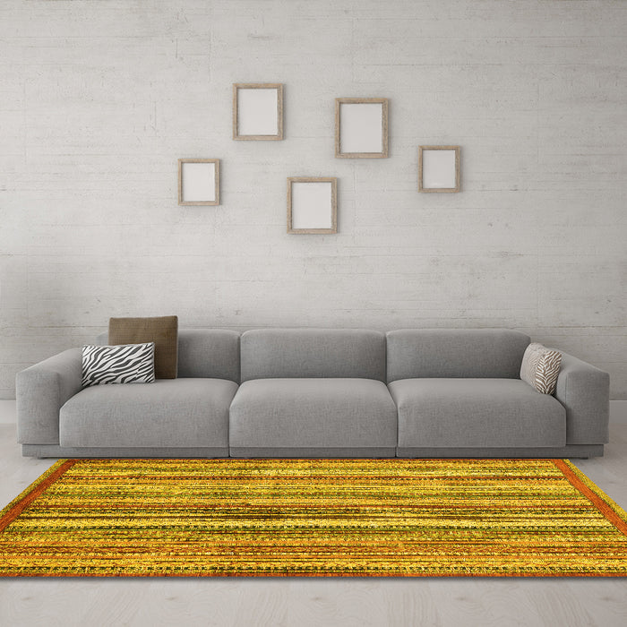 Machine Washable Abstract Yellow Modern Rug in a Living Room, wshabs3459yw
