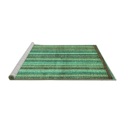 Sideview of Machine Washable Abstract Turquoise Modern Area Rugs, wshabs3459turq