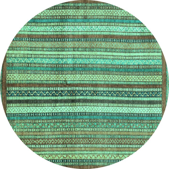 Round Machine Washable Abstract Turquoise Modern Area Rugs, wshabs3459turq