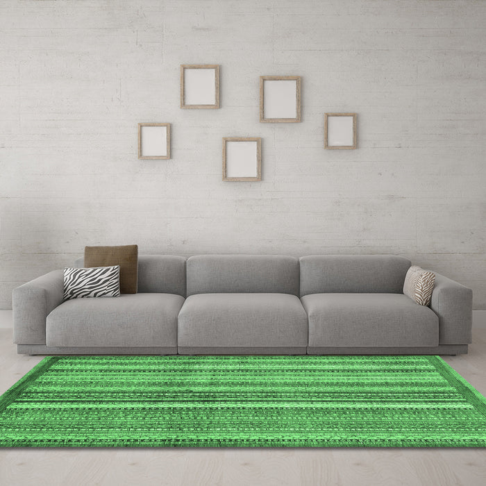 Machine Washable Abstract Emerald Green Modern Area Rugs in a Living Room,, wshabs3459emgrn